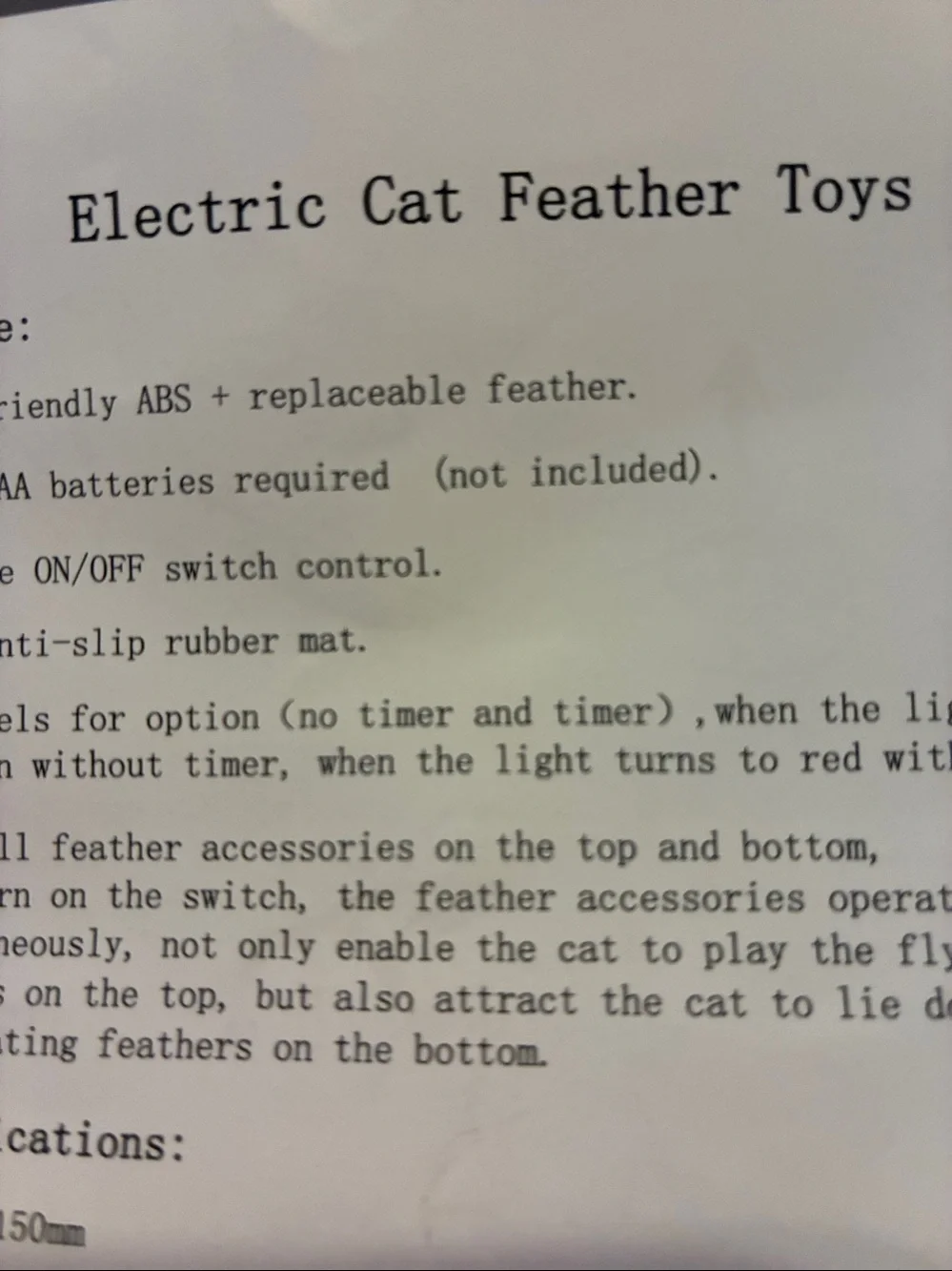 Electric cat feather toy.Feather comes in bright blue and white NWT